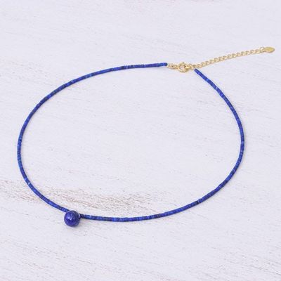 Alternate image for Hand Made Gold Plated Lapis Lazuli Pendant Necklace Before Dawn in Blue