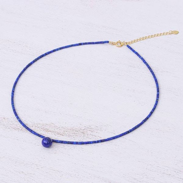 Alternate image for Hand Made Gold Plated Lapis Lazuli Pendant Necklace Before Dawn in Blue