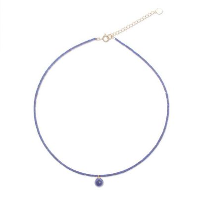 Alternate image for Hand Made Gold Plated Lapis Lazuli Pendant Necklace Before Dawn in Blue