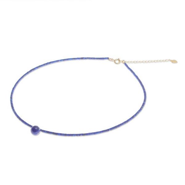 Alternate image for Hand Made Gold Plated Lapis Lazuli Pendant Necklace Before Dawn in Blue