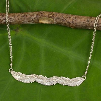 Alternate image for Frosted Sterling Silver Leaf Necklace from Thailand Leaves in Frost