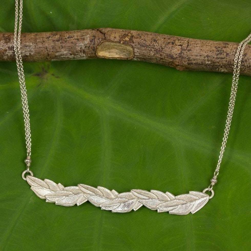 Frosted Sterling Silver Leaf Necklace from Thailand 'Leaves in Frost'