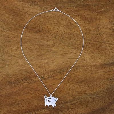 Alternate image for Thai Sterling Silver Pendant Necklace with Pig Theme Chinese Zodiac Pig