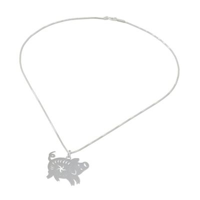 Alternate image for Thai Sterling Silver Pendant Necklace with Pig Theme Chinese Zodiac Pig