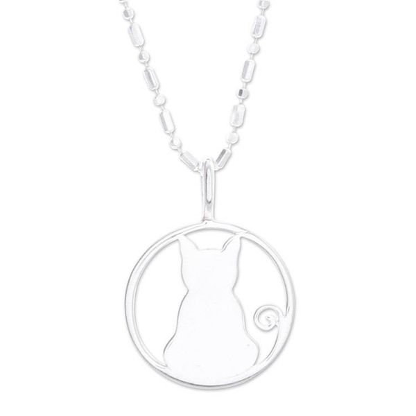 Alternate image for High-Polished Cat and Moon-Themed Sterling Silver Necklace Moony Cat