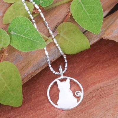 Alternate image for High-Polished Cat and Moon-Themed Sterling Silver Necklace Moony Cat