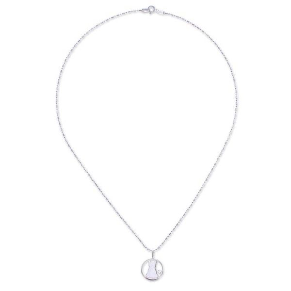 Alternate image for High-Polished Cat and Moon-Themed Sterling Silver Necklace Moony Cat