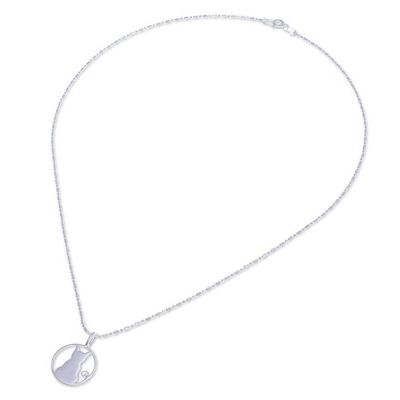 Alternate image for High-Polished Cat and Moon-Themed Sterling Silver Necklace Moony Cat