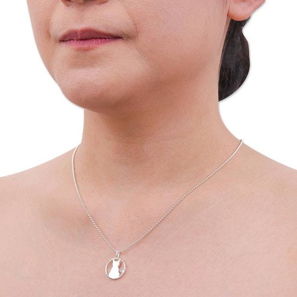 Alternate image for High-Polished Cat and Moon-Themed Sterling Silver Necklace Moony Cat