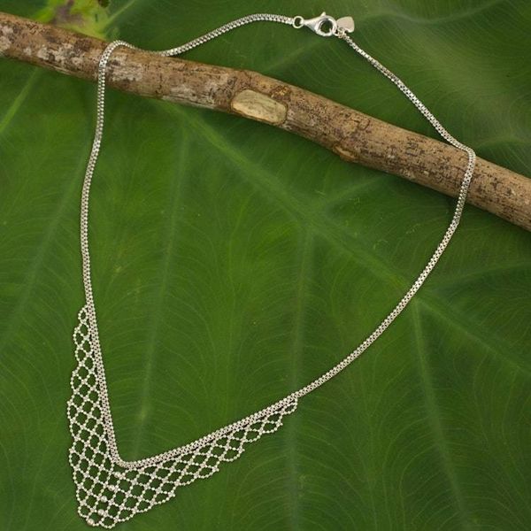 Alternate image for Sterling Silver Mesh Style Collar Necklace from Thailand Vintage Mesh