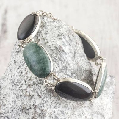 Alternate image for Black and Forest Green Jade and Silver Bracelet Black and Green Tonalities