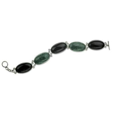 Alternate image for Black and Forest Green Jade and Silver Bracelet Black and Green Tonalities