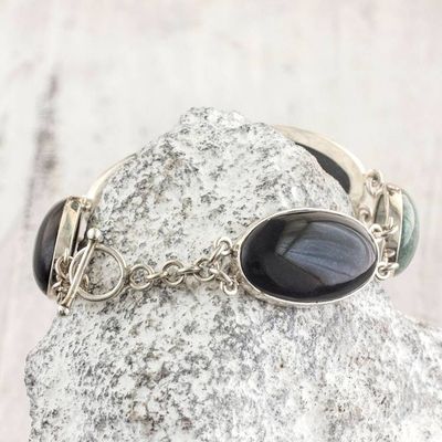 Alternate image for Black and Forest Green Jade and Silver Bracelet Black and Green Tonalities