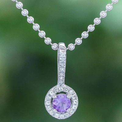 Alternate image for Hand Crafted Amethyst Cubic Zirconia 925 Silver Necklace Charming Violet