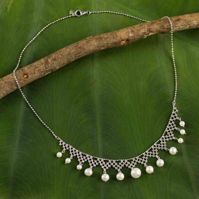 Primary image for Collar Style Necklace with Cultured Pearls and Silver Magnificent Lace