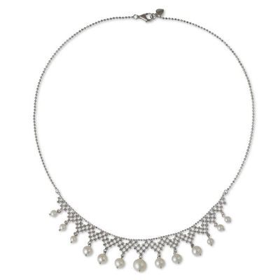 Alternate image for Collar Style Necklace with Cultured Pearls and Silver Magnificent Lace