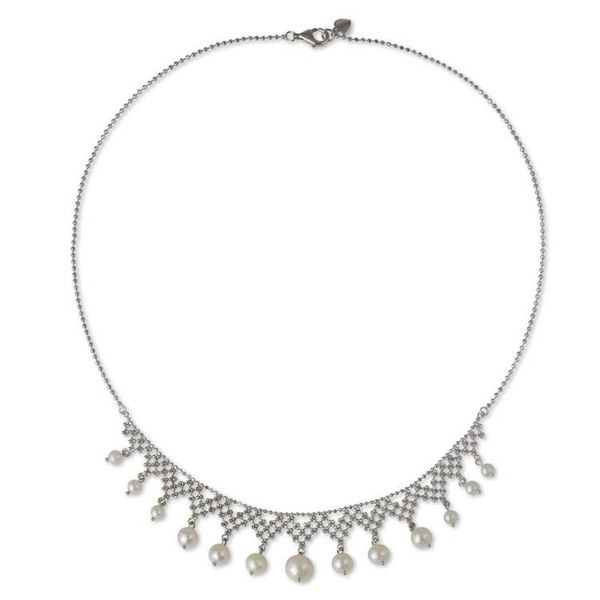 Alternate image for Collar Style Necklace with Cultured Pearls and Silver Magnificent Lace
