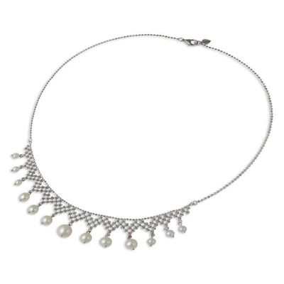 Alternate image for Collar Style Necklace with Cultured Pearls and Silver Magnificent Lace