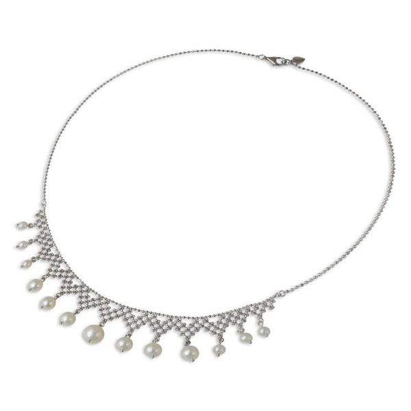 Alternate image for Collar Style Necklace with Cultured Pearls and Silver Magnificent Lace