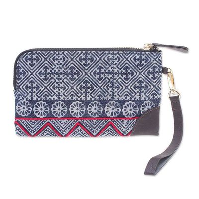 Alternate image for Hand Made Cotton and Leather Batik Wristlet Bag Modern Lady