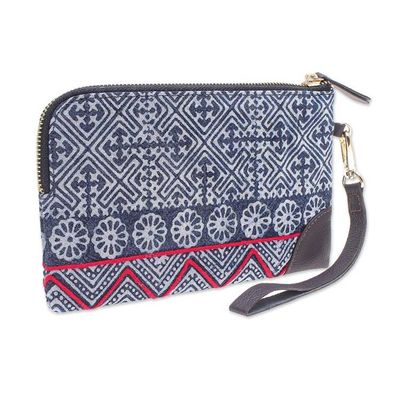 Alternate image for Hand Made Cotton and Leather Batik Wristlet Bag Modern Lady