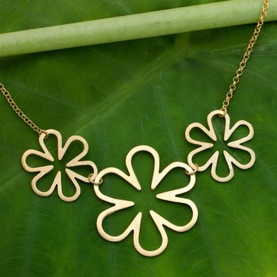 Primary image for Gold Vermeil Artisan Crafted Necklace Thai Floral Jewelry Flower Power