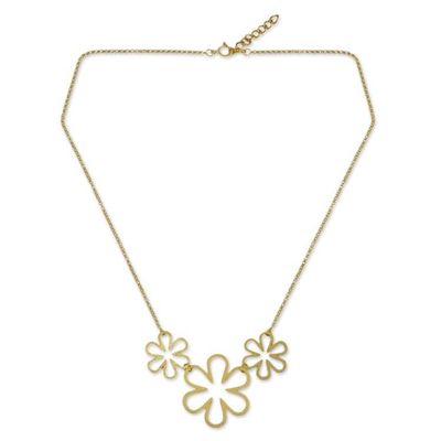 Alternate image for Gold Vermeil Artisan Crafted Necklace Thai Floral Jewelry Flower Power