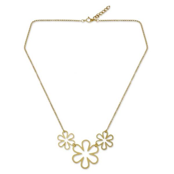 Alternate image for Gold Vermeil Artisan Crafted Necklace Thai Floral Jewelry Flower Power