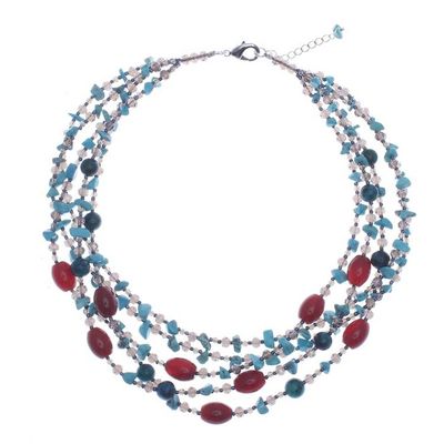 Alternate image for Blue and Red Multi-Gemstone Waterfall Necklace from Thailand Sea Glam