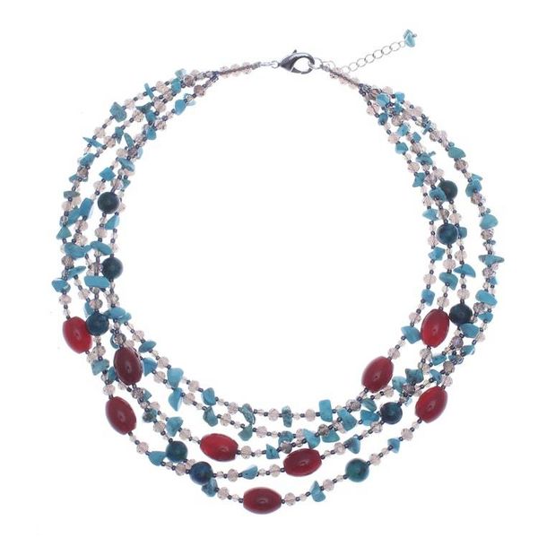 Alternate image for Blue and Red Multi-Gemstone Waterfall Necklace from Thailand Sea Glam