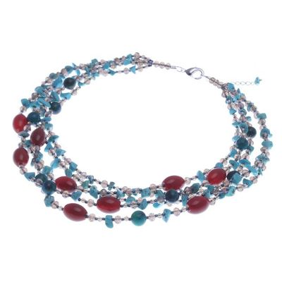 Alternate image for Blue and Red Multi-Gemstone Waterfall Necklace from Thailand Sea Glam