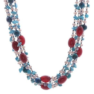 Alternate image for Blue and Red Multi-Gemstone Waterfall Necklace from Thailand Sea Glam