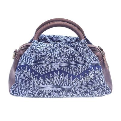 Alternate image for Block-Printed Leather and Cotton Batik Handbag Modern Hmong
