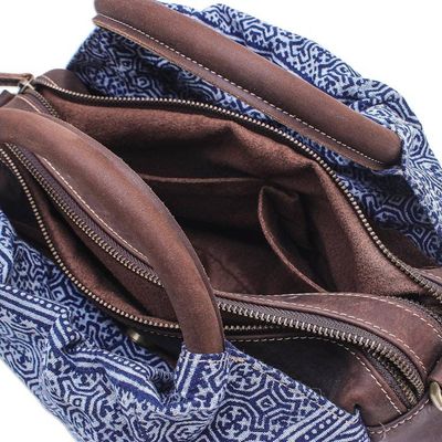 Alternate image for Block-Printed Leather and Cotton Batik Handbag Modern Hmong