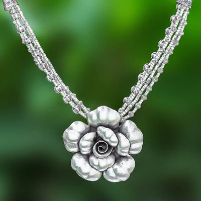 Primary image for Karen Hill Tribe Silver Beaded Pendant Necklace Flower Karen Blossom