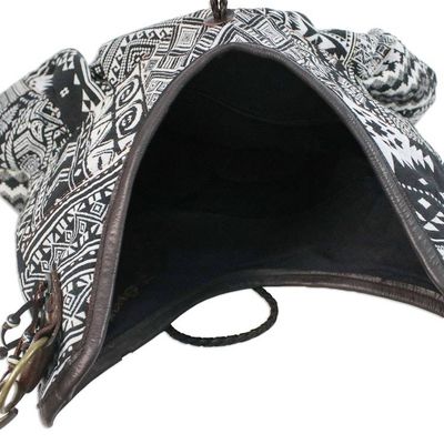 Alternate image for Cotton Blend Handmade Artisan Patchwork Shoulder Bag Graceful Geometry in Black