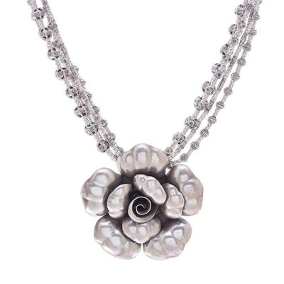 Alternate image for Karen Hill Tribe Silver Beaded Pendant Necklace Flower Karen Blossom