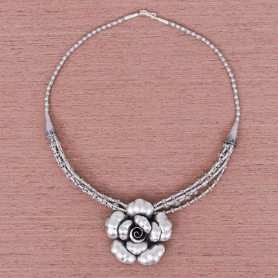 Alternate image for Karen Hill Tribe Silver Beaded Pendant Necklace Flower Karen Blossom