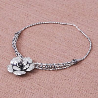 Alternate image for Karen Hill Tribe Silver Beaded Pendant Necklace Flower Karen Blossom
