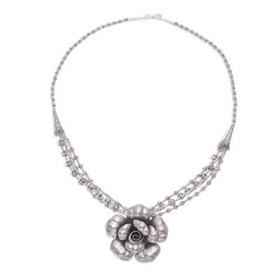Alternate image for Karen Hill Tribe Silver Beaded Pendant Necklace Flower Karen Blossom
