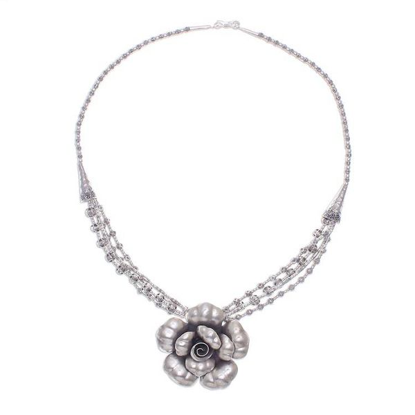 Alternate image for Karen Hill Tribe Silver Beaded Pendant Necklace Flower Karen Blossom