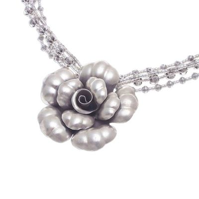 Alternate image for Karen Hill Tribe Silver Beaded Pendant Necklace Flower Karen Blossom