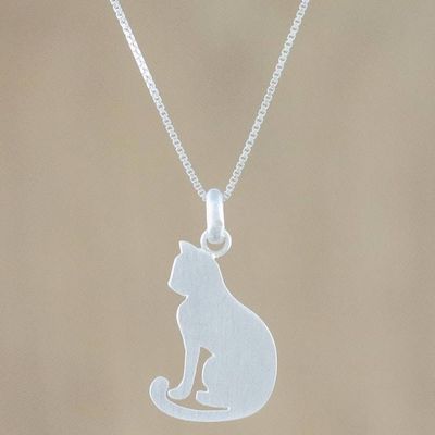 Alternate image for Artisan Crafted Silver Cat Necklace with Brushed Finish Cats Shadow