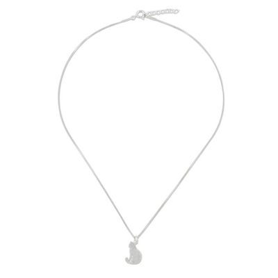 Alternate image for Artisan Crafted Silver Cat Necklace with Brushed Finish Cats Shadow