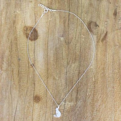 Alternate image for Artisan Crafted Silver Cat Necklace with Brushed Finish Cats Shadow