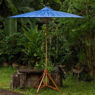 Alternate image for Fair Trade Garden Decor Cotton and Bamboo Umbrella Happy Garden in Blue
