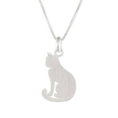 Alternate image for Artisan Crafted Silver Cat Necklace with Brushed Finish Cats Shadow