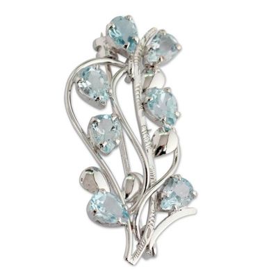Alternate image for Fair Trade Blue Topaz and Sterling Silver Brooch Pin Sky Bouquet