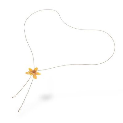 Alternate image for Handmade Yellow Orchid Lariat Necklace with Golden Chain Luxurious Yellow