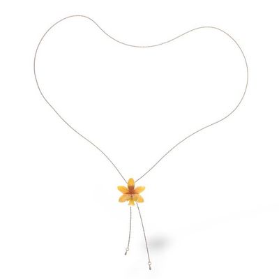 Alternate image for Handmade Yellow Orchid Lariat Necklace with Golden Chain Luxurious Yellow